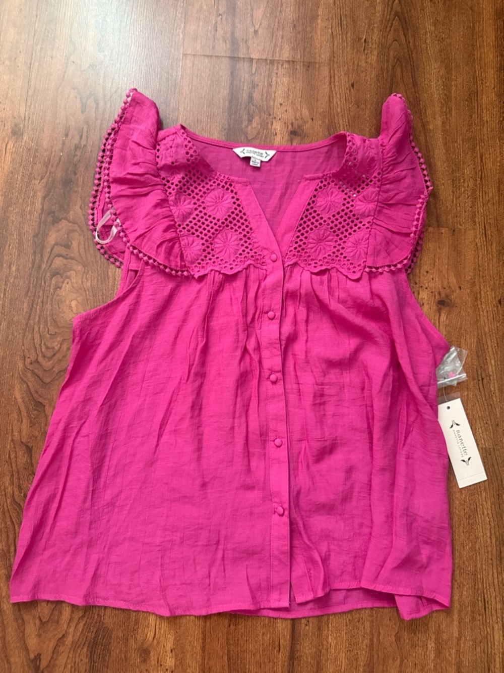 Nanette Lepore Hot Pink Embroidered Ruffle Shell - Picture 2 of 4